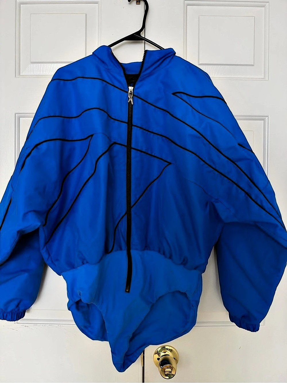 X / CARDI B REEBOK Blue Abstract Bomber Jacket Like New